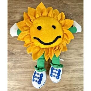 Vintage Smiling Sunflower Plush Doll Pillow Hanging Decor Yellow Shoe Flower Toy